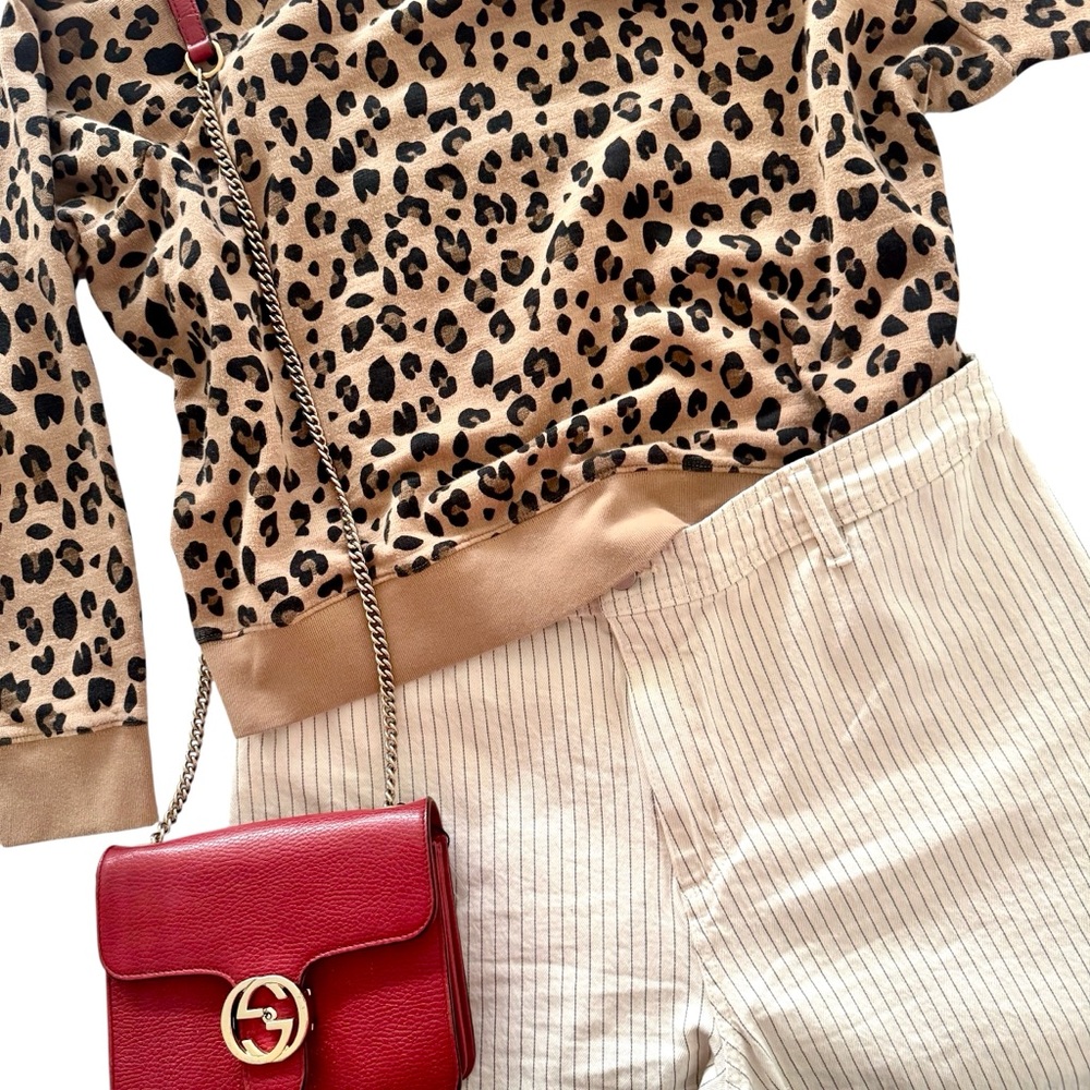 High-Rise Wide Leg Ankle Jeans - Cream Striped